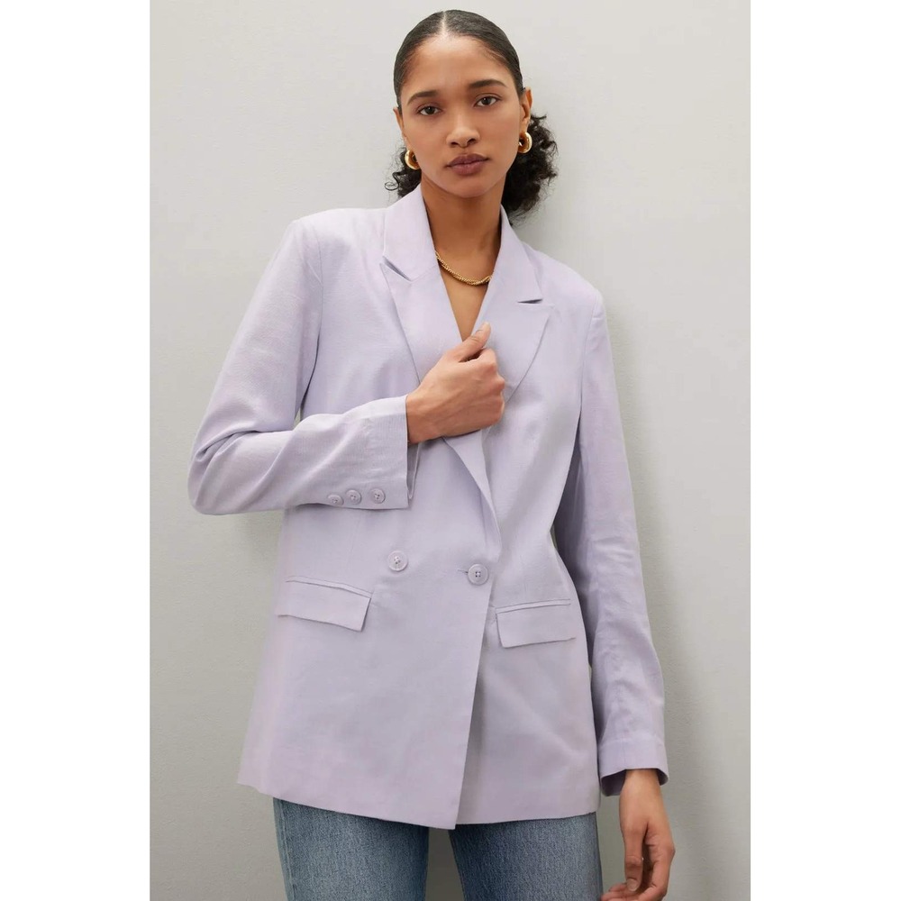 Thakoon‎ Lilac Linen Blazer Lavender Double Breasted Collared Relaxed Sz 12
